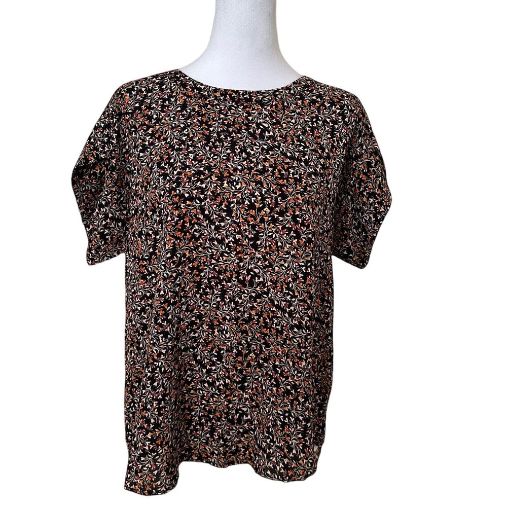 &. Layered Short Sleeve Multicolor Floral Blouse Black & Orange Size S